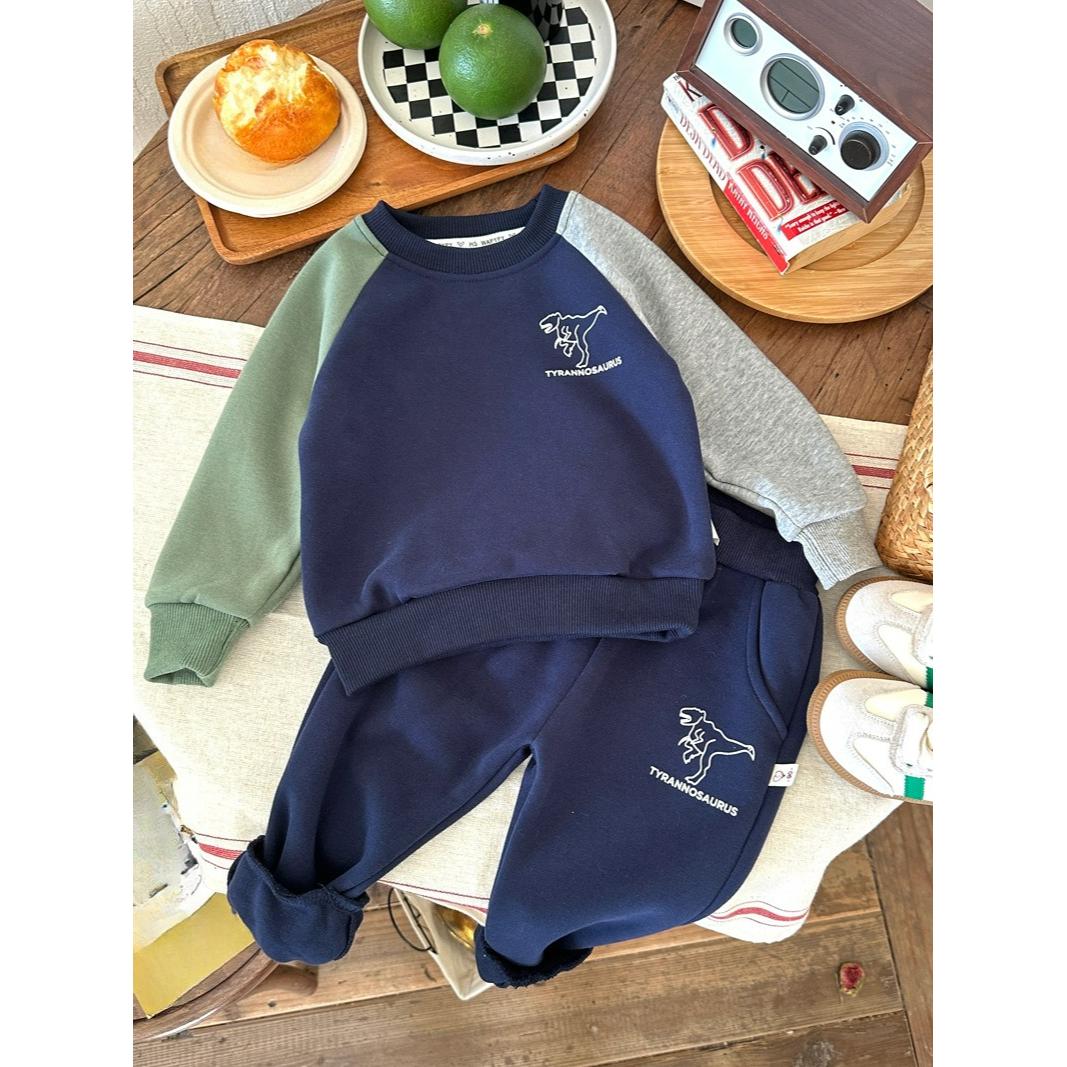 

Детский костюм-свитер с динозаврами Весенне-осенний модный спортивный костюм с длинными рукавами для детей 80 синий