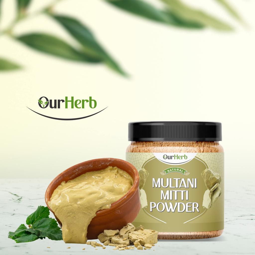 La nostra Argilla Multani alle Erbe (Terra di Fuller) Polvere per Pelle e Capelli con Cucchiaio di Legno - 200g | 7 Oz