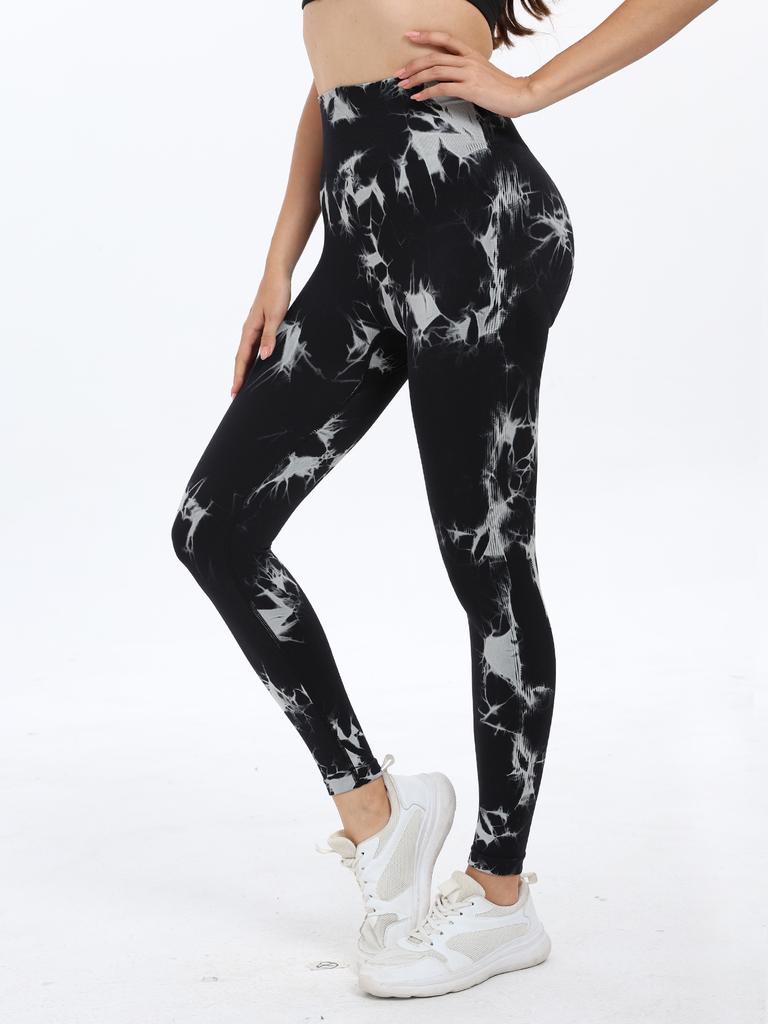 Turquoise Tie Dye Yoga Leggings Women High Waist Seamless Butt Lifting Tummy Control Fitness Workout Tights Gym Sportswear