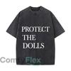 Protect The Dolls Design Tipografico Statement T-shirt a Maniche Corte Lavata Larga Streetwear Hip Hop