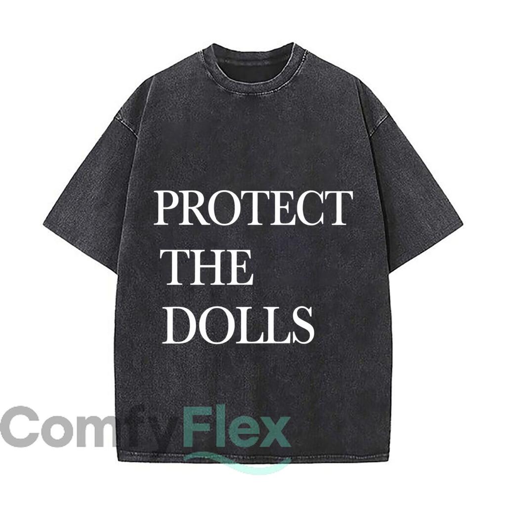 Protect The Dolls Design Tipografico Statement T-shirt a Maniche Corte Lavata Larga Streetwear Hip Hop
