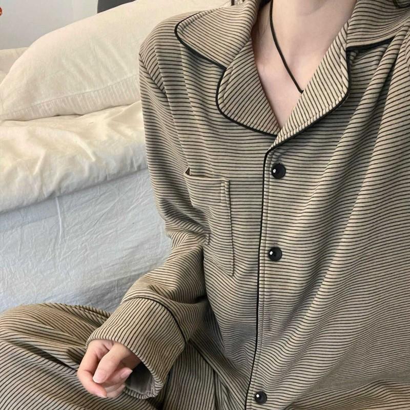 Velvet Striped Cardigan Pajama Set for Women - Autumn/Winter 2025 Collection