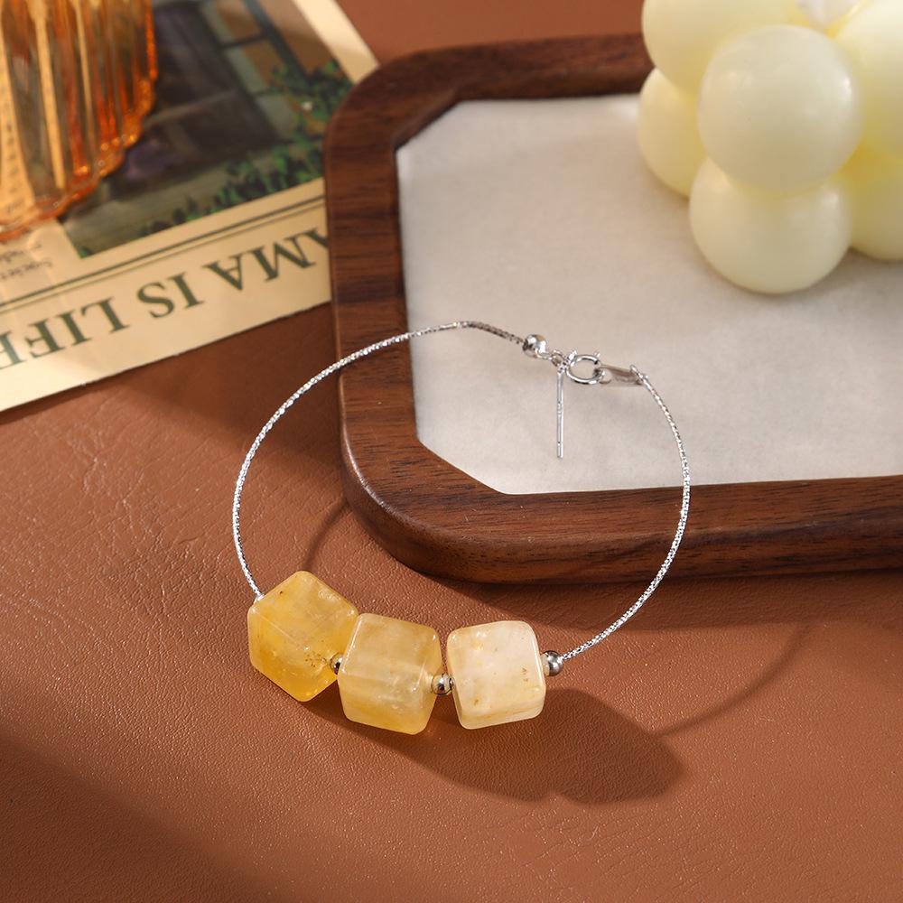Натуральный необработанный цитрин, квадратный граненый бусины, браслет