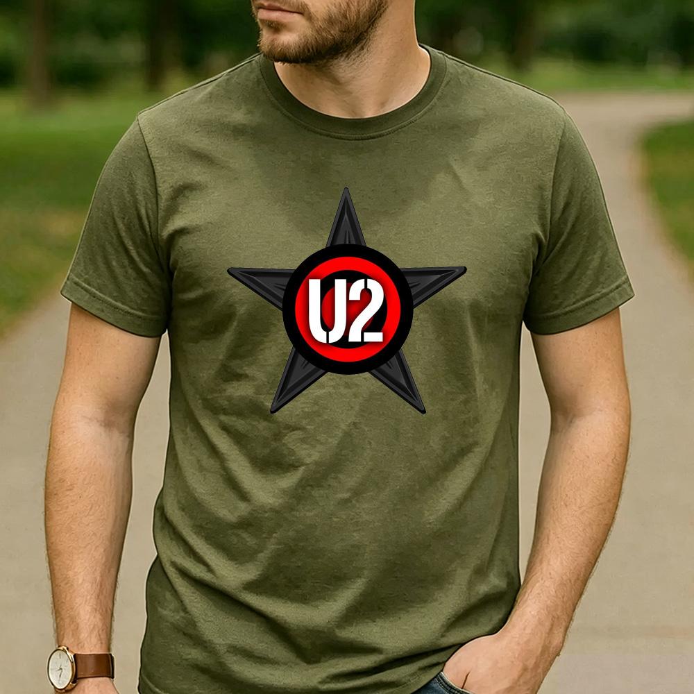 Vintage U2 Star Logo Graphic T Shirt Unisex Cotton Short Sleeve Rock Band Music Fans Casual Tee Festival Merch