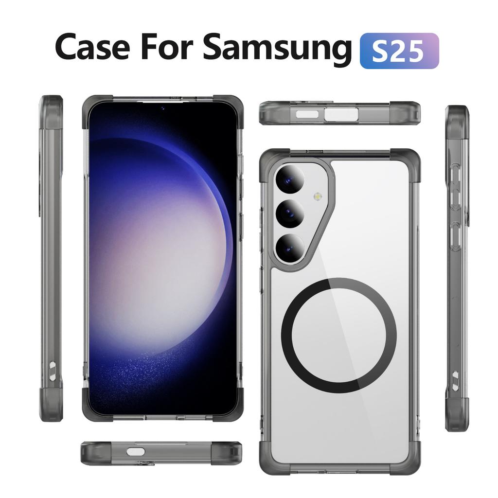 Populärt mobilskal för Samsung S25 Magnetisk ring Stöttåligt Transparent Trådlös laddning Transparent mobilskal