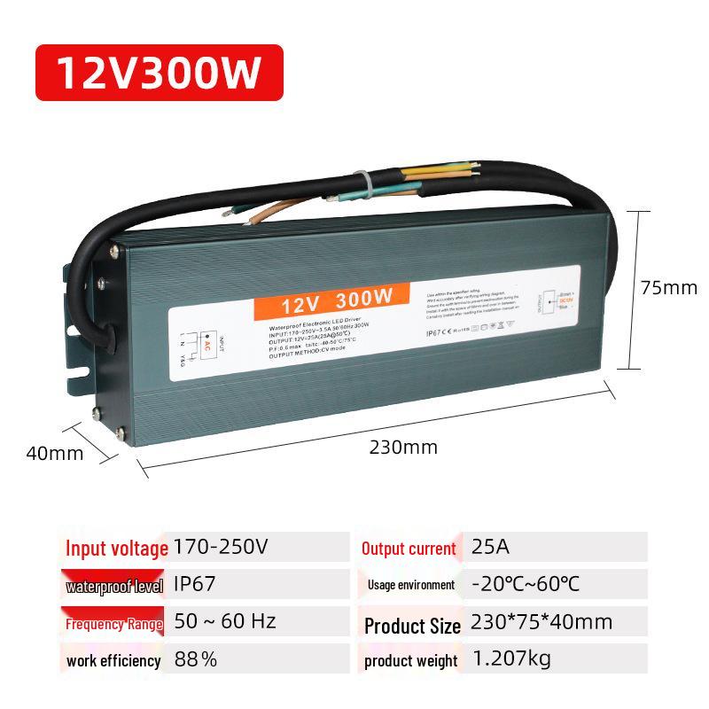 Weatherproof 12V/24V LED Power Supply for Wall Washers, 200W/250W/300W/400W, Outdoor Lighting.