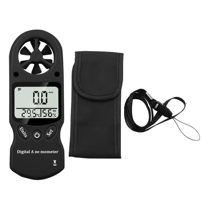 Hygromètre, Thermomètre à effet de serre, Thermomètre de jardin, anémomètre numérique LCD affichage Vent Speed Speed, Noir