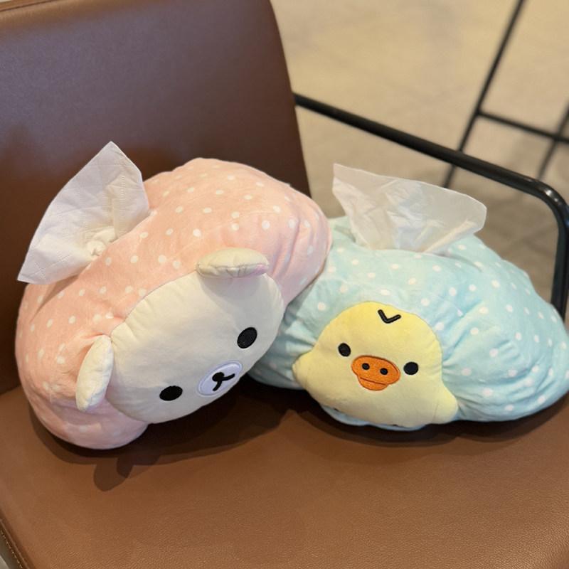 Rilakkuma Cartoon Plush Tissue Box Cute Polka Dot Soft Napkin Storage Holder For Living Room Bedroom Home Tabletop Family Use