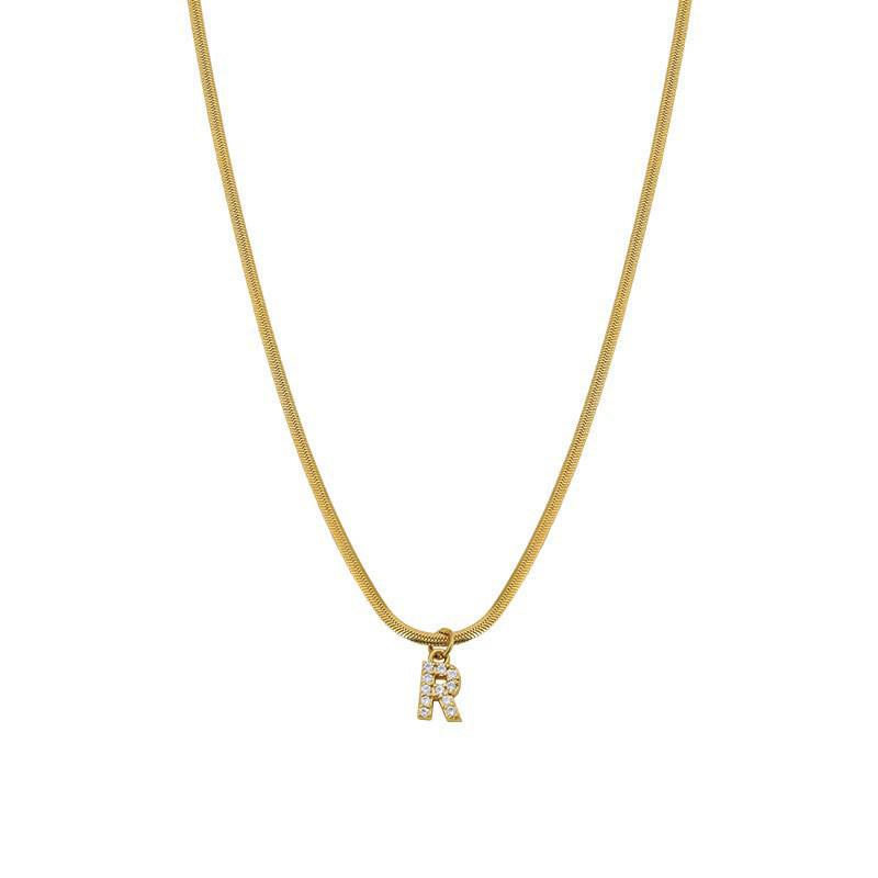 Rhinestone Inlaid French Court Style Snake Bone Collared Pendant with 26 European American Letters