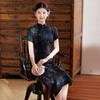 Autumn black cheongsam long 1011 new improved imitation fragrant cloud yarn retro fashion girl Chinese style dress
