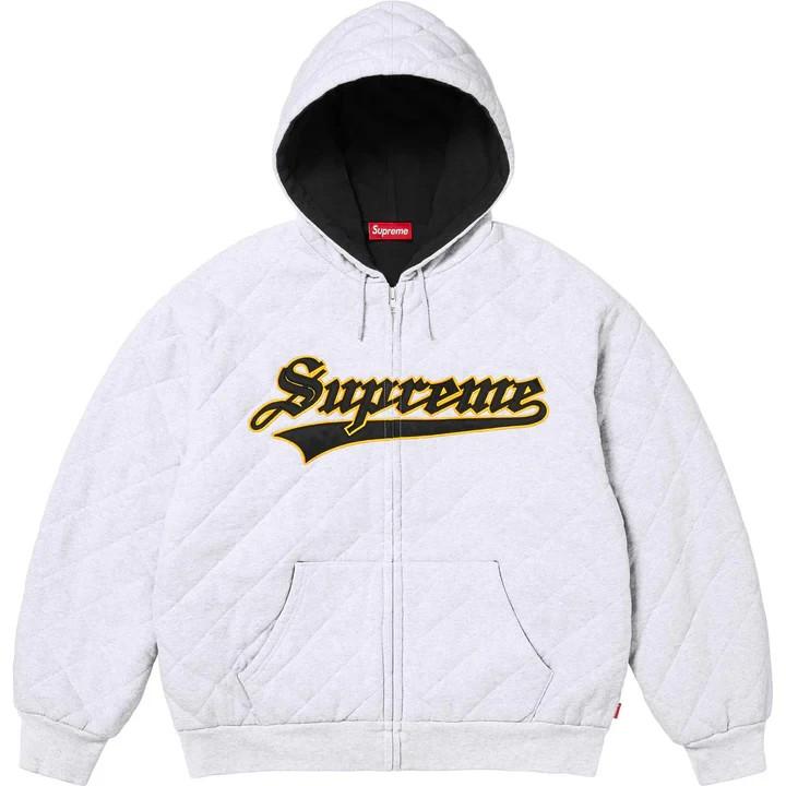 Supreme Quilted Zip Up Hooded Sweatshirt Ash Grey
