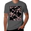 White And Pink Japanese Cherry Blossom Floral Seamless Repetition Pattern On Black TShirt
