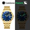 Watch Men Stainless Steel Calendar Gold 3ATM Water Resistant Luminous Analog Display Simple Fashion Quartz Watch Men Fashion Accessory - Birthday