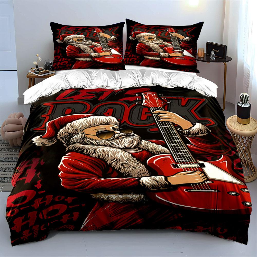 Santa playing red guitar. Bedding sets Duvet cover sets Duvet covers Pillowcases(1 * Duvet Cover 2 * Pillowcases without duvet insert)
