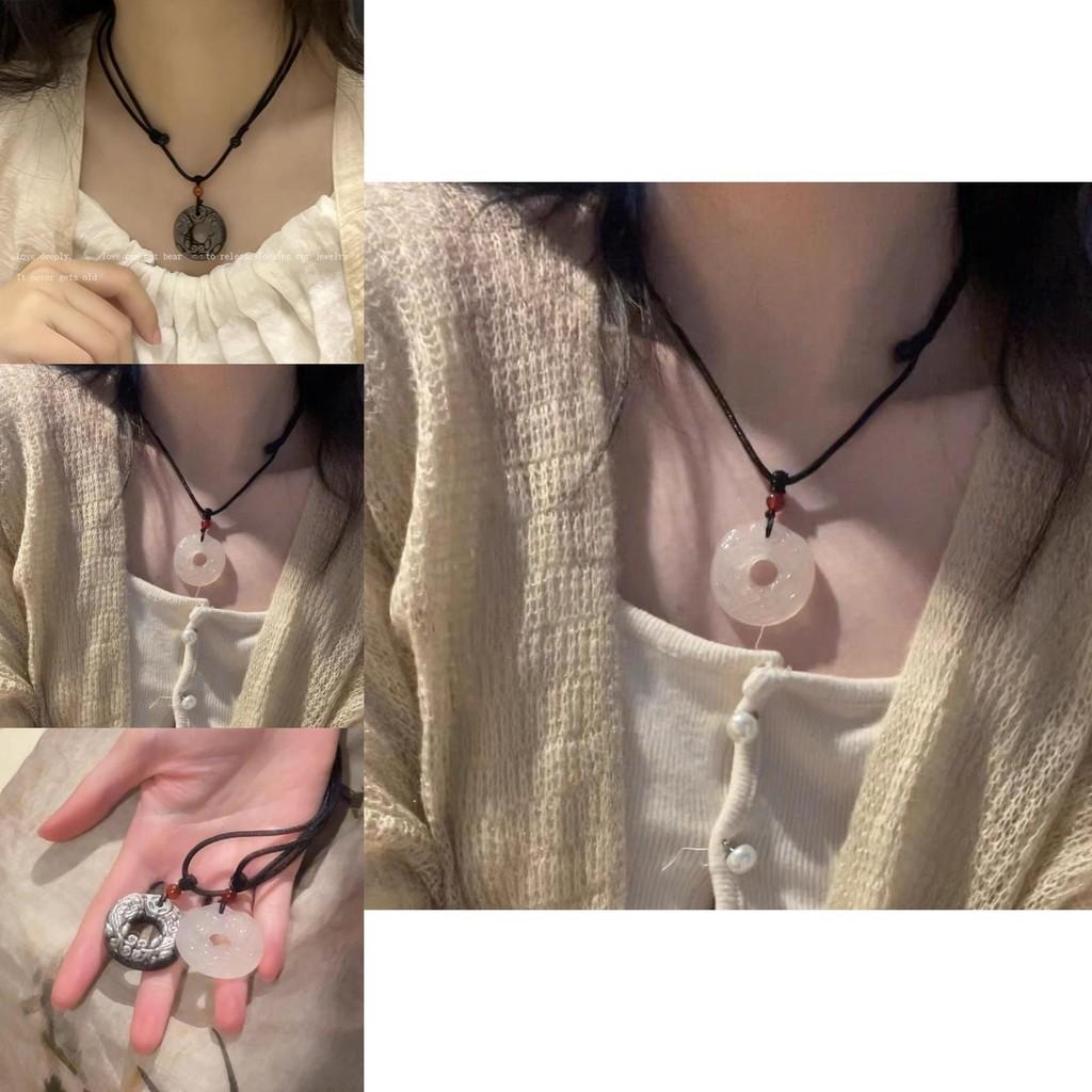 Mixed Material Pixiu Peace Buckle Necklace Animal/zodiac Shape O-chain Style Ethnic Fashion Accessory