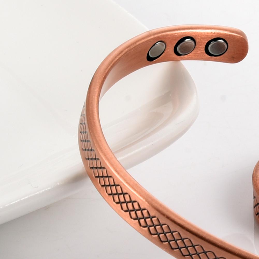Vinterly Pure Copper Bracelets Magnetic Adjustable 6mm Wide Open Cuff High Magnet Health Energy Bangle Women Resizable Jewelry