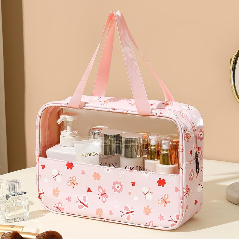 

Transparent Cosmetic Bag, Macaron Printed Toilet Bag, Travel Portable Storage Bag, Large Capacity Waterproof. рожевий