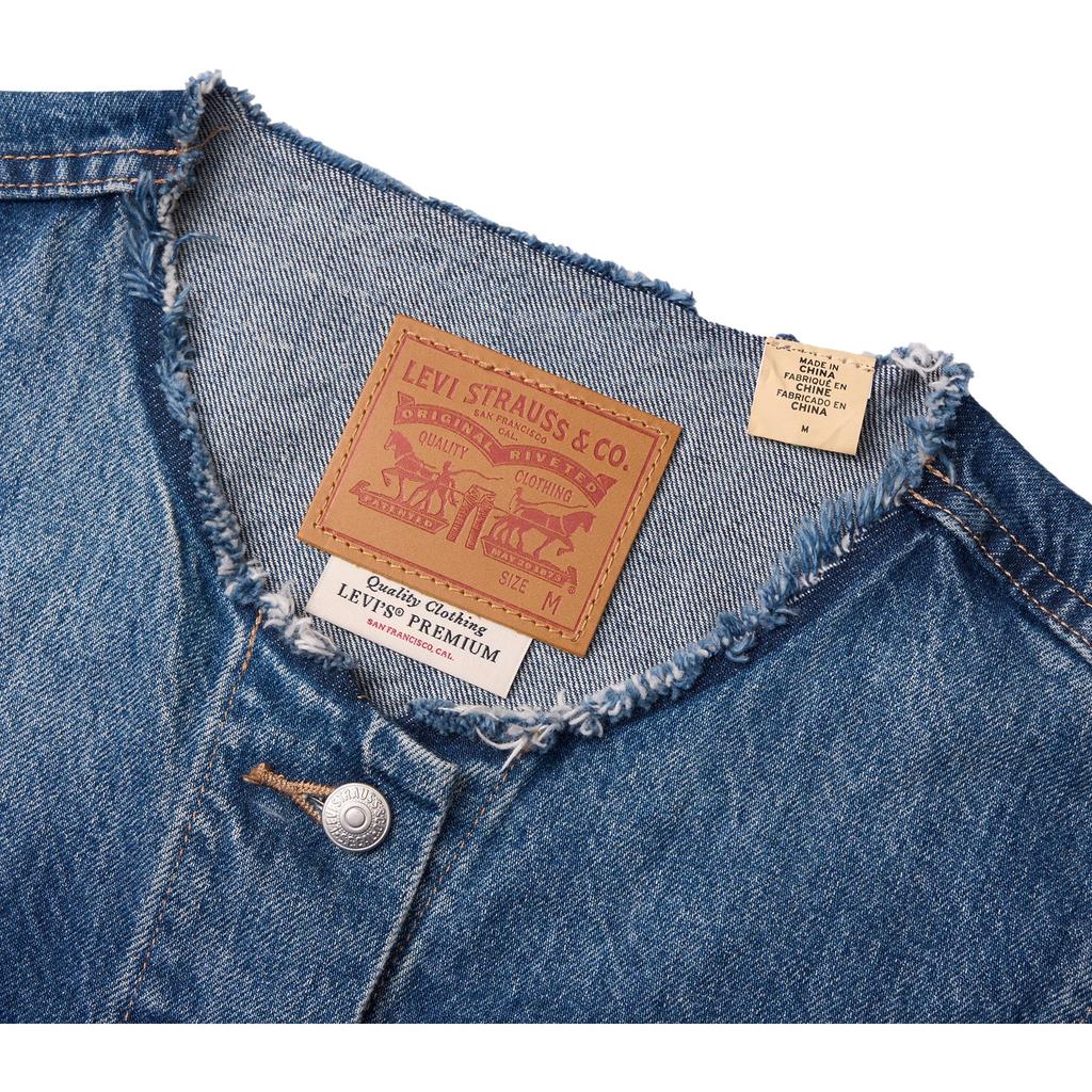 Levis SS24 Letní kolekce Design s jedním knoflíkem Kulatý výstřih Krátká džínová bunda Dámské bundy Tmavě modrá 001C1-0001