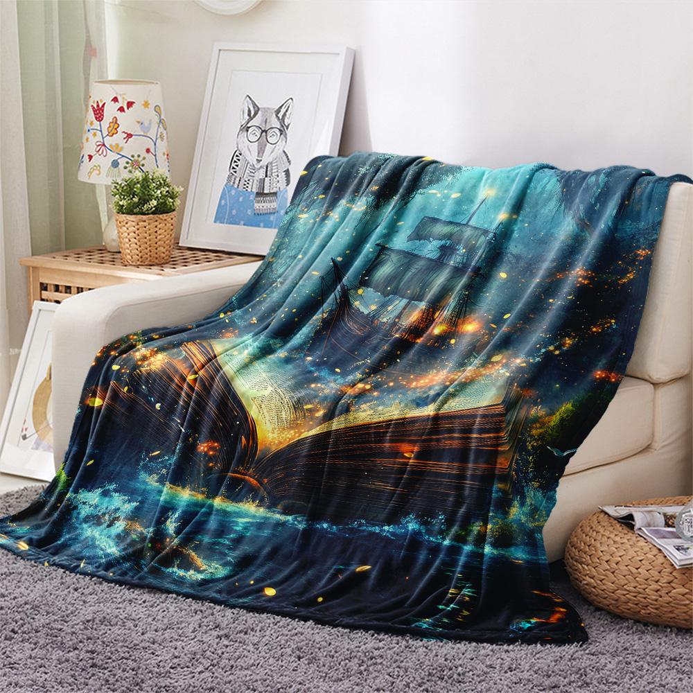Glowing Books  Print Flannel Blanket, High Quality Comfortable for All Seasons, Home Decor, Warmth and Comfort