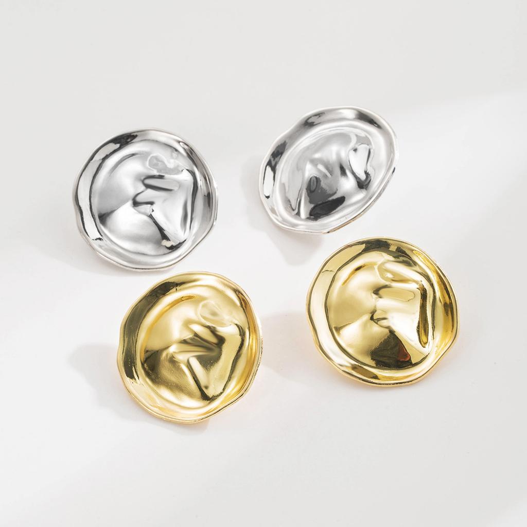 Women Fashion Same Style Stud Earrings Minimalist Temperament Minority Geometric Pleated Alloy Earrings For Women