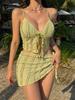 TAKU Korean Style Girlish Slim-Fit Swimsuit Set: Three-Piece Cover-Up with Split Design for Small Busts, Perfect for Vacations and Hot Springs.