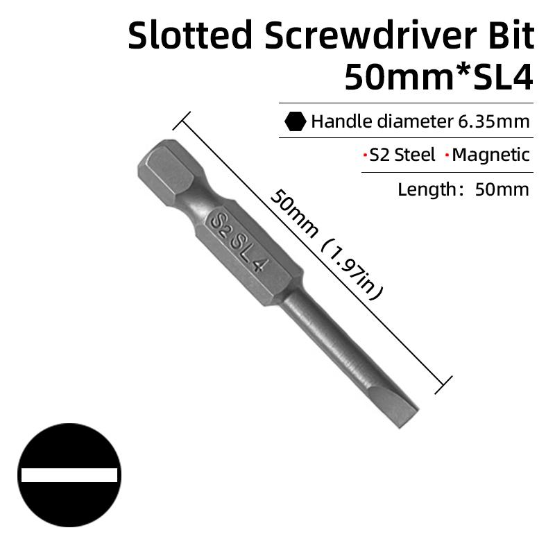 50/100mm 2.0-6.0mm Flat Head Screwdriver Bits Set Magnetic Tip Slotted Screwdriver Drill 1/4 Inch Hex Shank Hand/Electric Tools