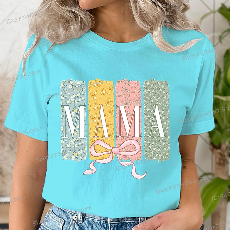 Floral Mama Coquette Bow Tshirt Mothers Day Fashion Casual Tops Boho Mama Shirt Design Floral Spring Gift for Mom Funny T Shirt