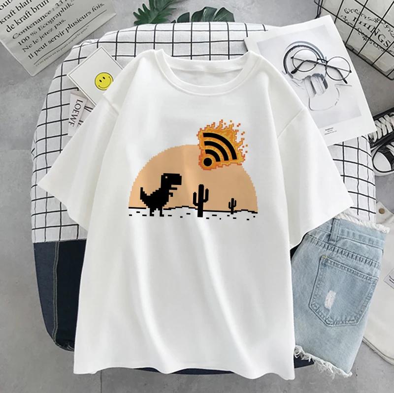 Dinosaur Summer New Cartoon Casual Punk Women T-shirt Short Sleeve Harajuku Vintage Fun Fashion Ins Cute Sweet Loose