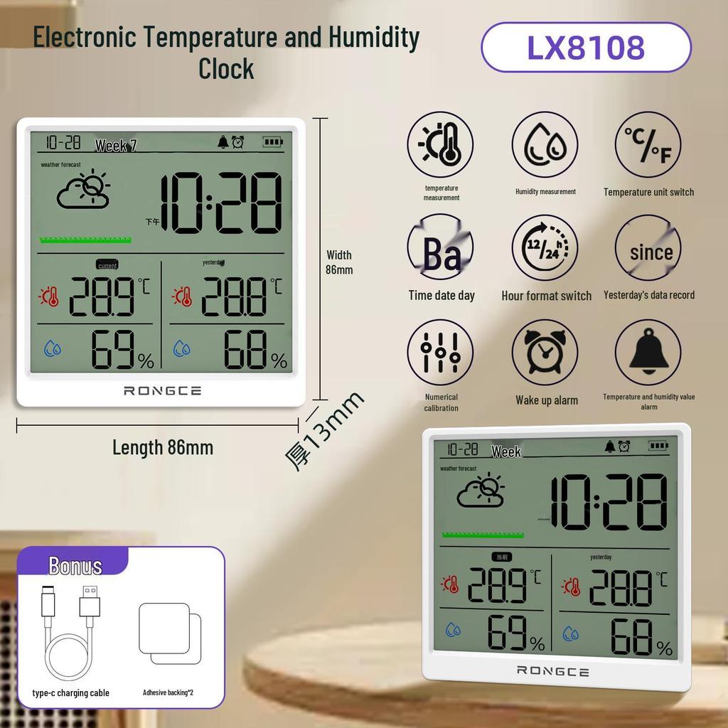 Rongce Farbbildschirm Innen-Thermometer & Hygrometer: Multifunktional, Großes Display, Smiley Elektronisch Digital.