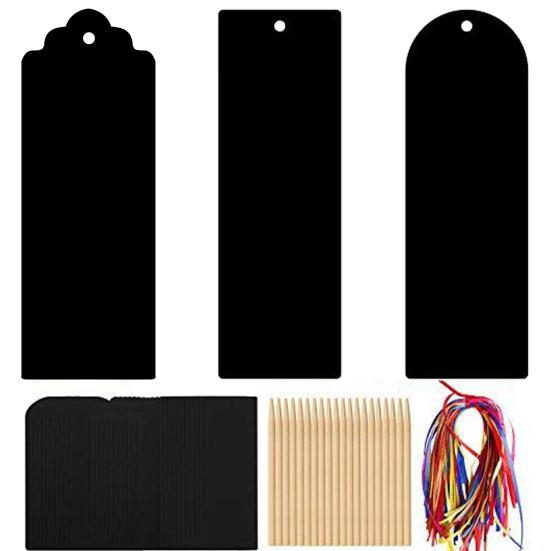 

48 шт. Царапающиеся закладки с 48 лентами 24 деревянными стилусами Отверстие для подвешивания Закладка Подарочная бирка Сувенир для вечеринки Сделай сам Радуга A