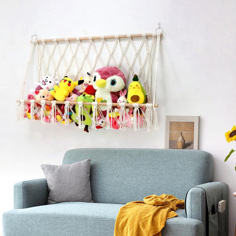 Stuffed Animal Storage Hammock Stuffed Animal Net Or Hammock Tear-Resistant Toy Organizer For Living Room Sling Mesh With Hooks