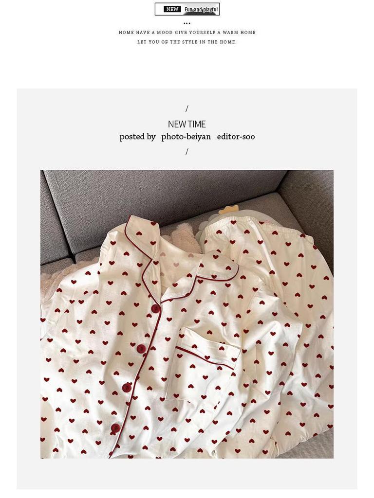 Korean Sweetheart Pajamas Set: Women's Long-Sleeve & Pants Homewear for Spring & Autumn