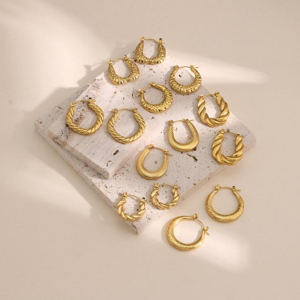 Geometric Hammered Stainless Steel Stud Earrings: Fashionable, Versatile Ear Jewelry for Women