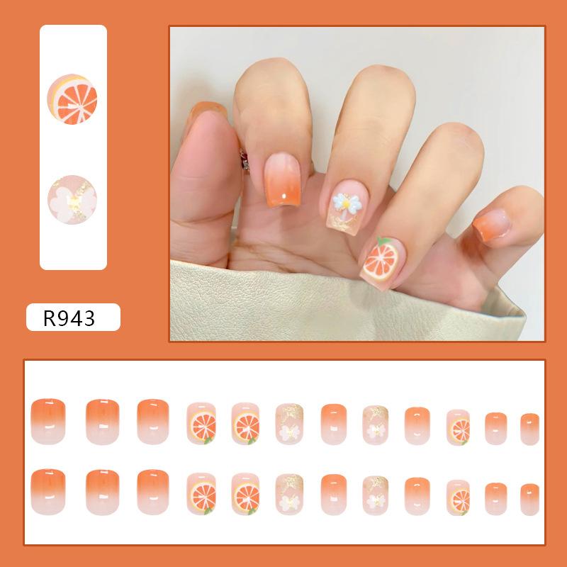 Orange Yellow Gradual Change Orange Bow Fine Flash Sweet Girl Removable Manicure Pieces 24 Pieces