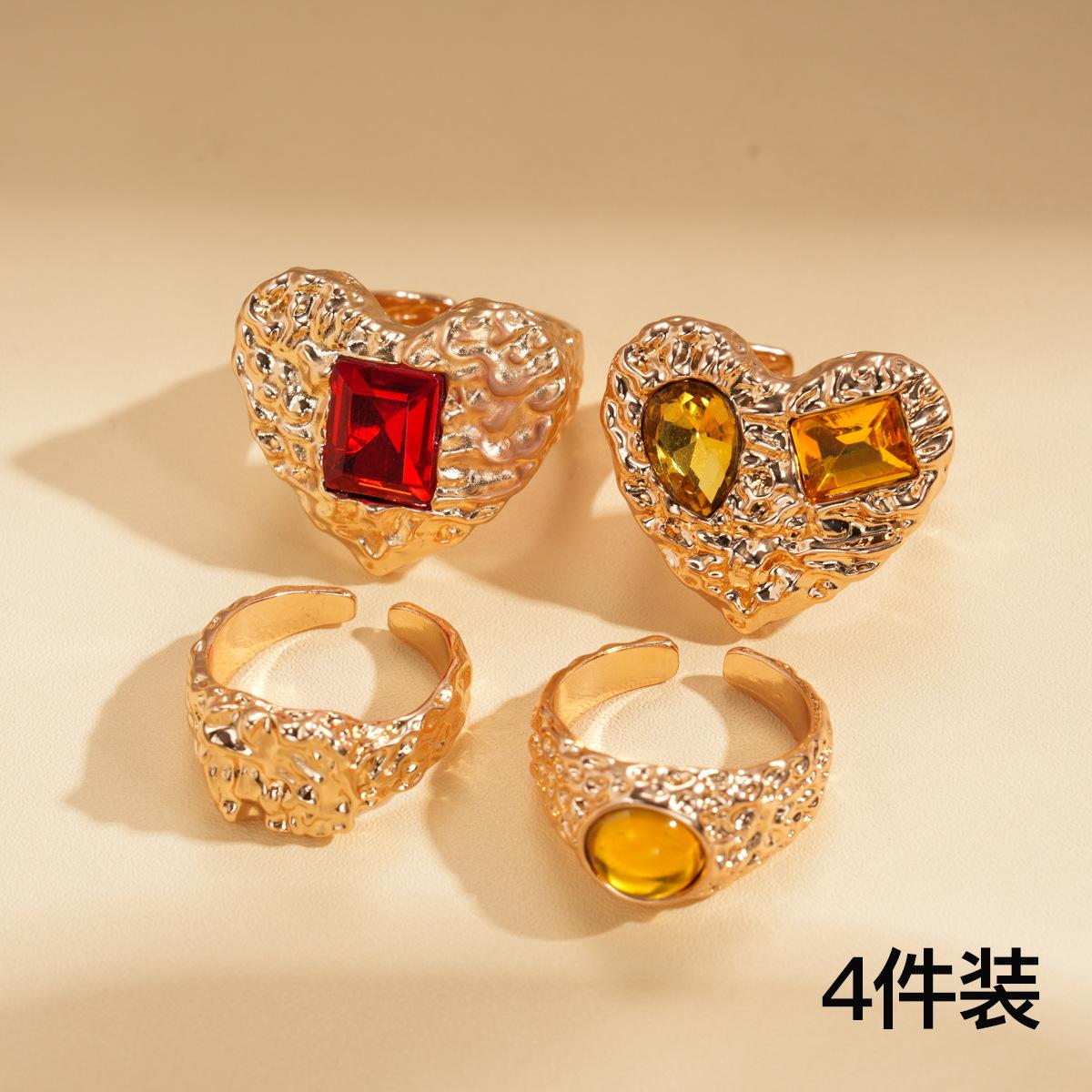 Four-piece resin pleated love geometric opening ring retro personalized jewelry