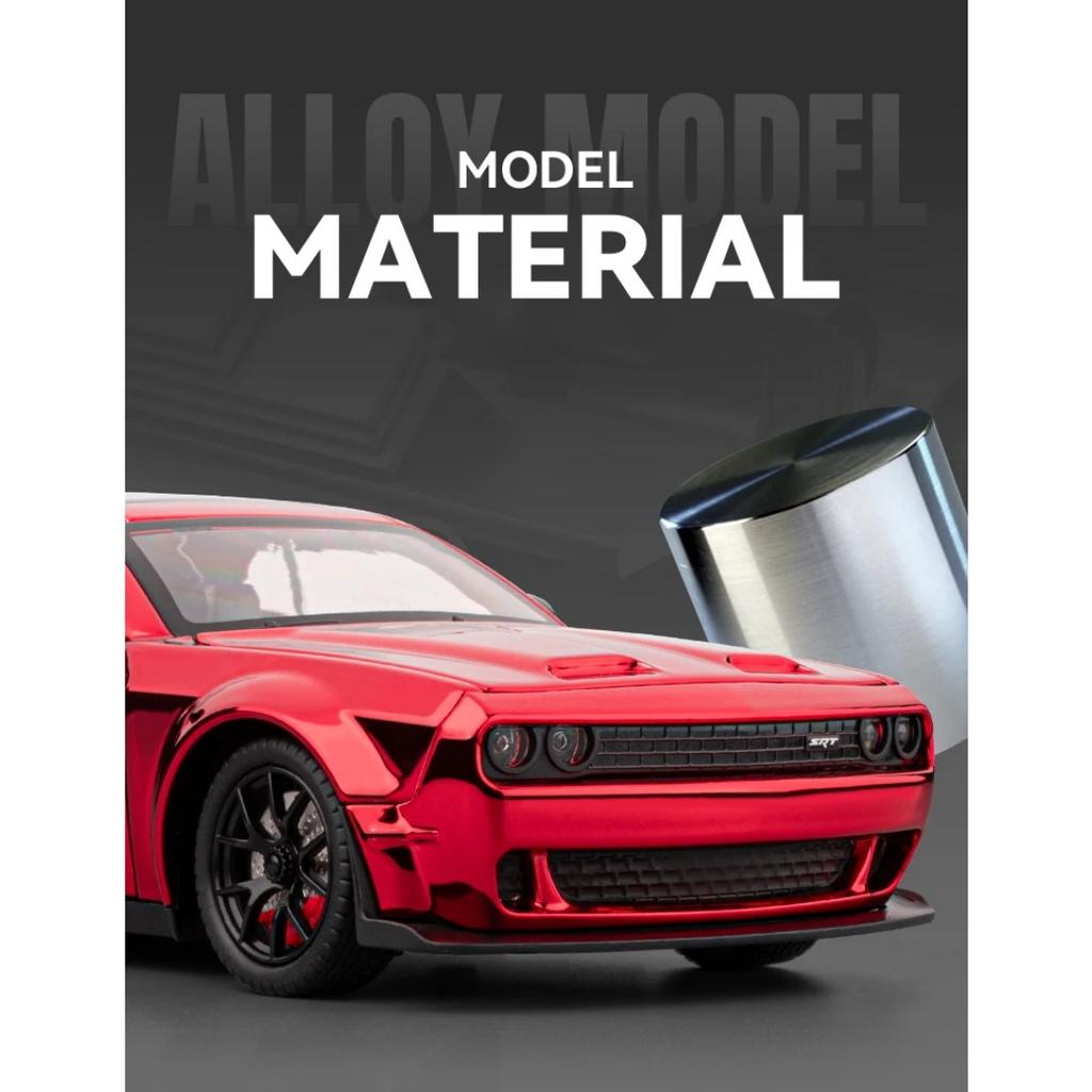 1/24 Dodge Challenger Hellcat SRT Electroplating Version Alloy Scale Car Model Diecast Metal Sound and Light Children Toy Car Vehicles