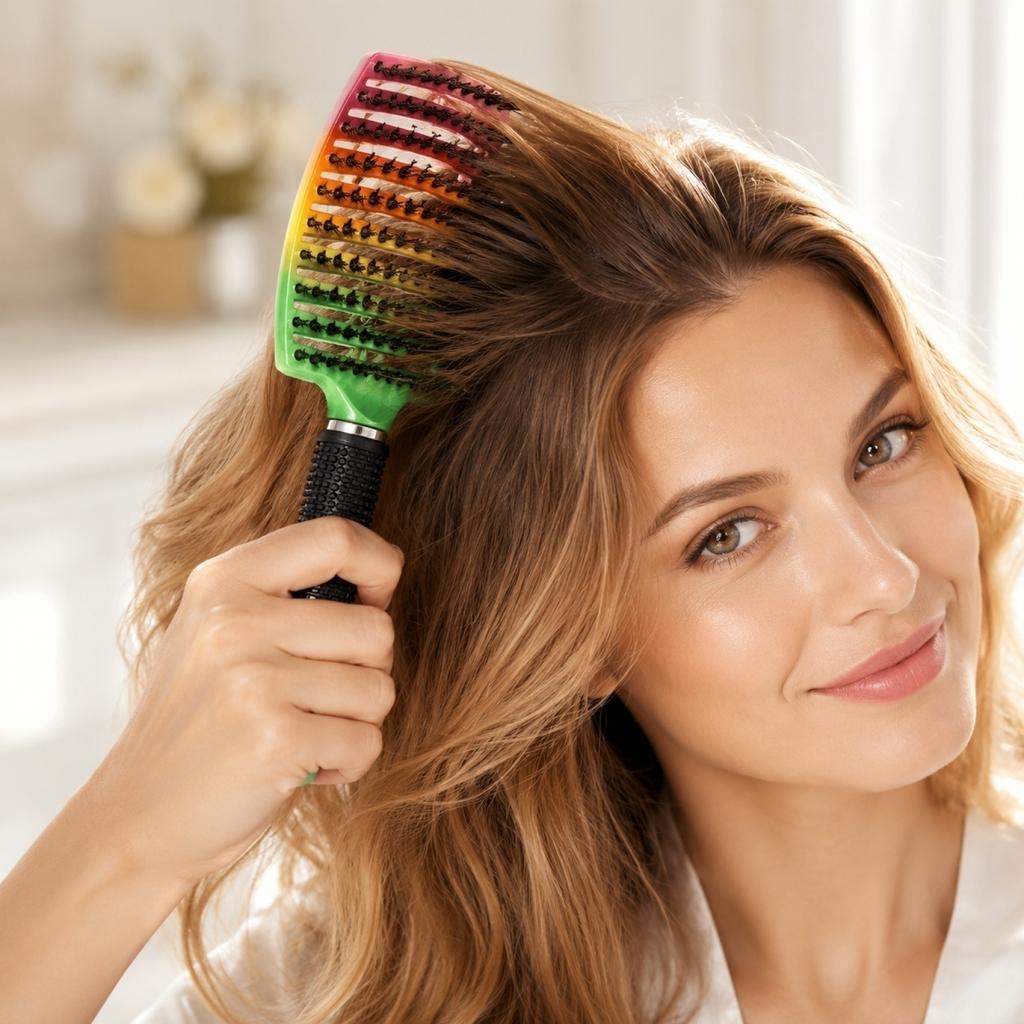Wide Tooth Vent Hair Brush for Volumizing Styling Detangling Long Hair Home Use Scalp Massage Large Curved Comb for Women Men
