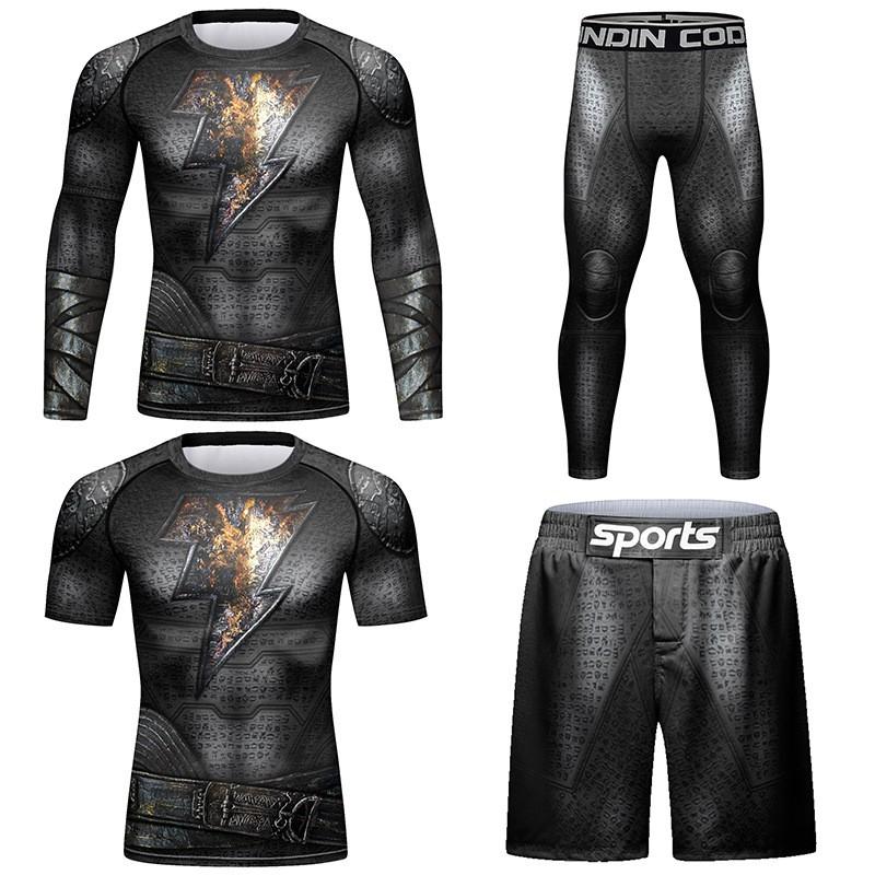 Mens 3D Printed Quick-Dry Stretch Athletic Compression Set Basketball Gym Running Cycling