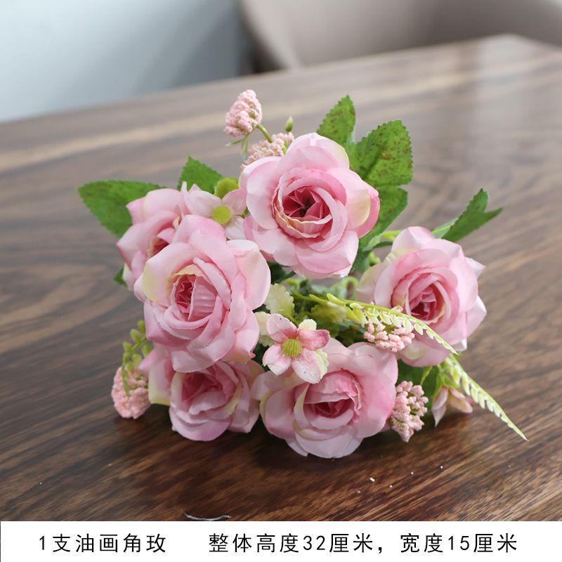 Single Stem Artificial Flower Rose For Indoor Decoration Silk Fabric Artificial Flowers For Room Decoration Small Bunch Of Plastic Flower Bouquets.