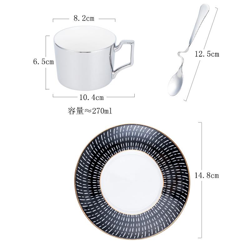 Titanium Silver Mirror Reflection Coffee Cup with Plate Logo Custom European Coffee Cup Plate Afternoon Tea Cup Set