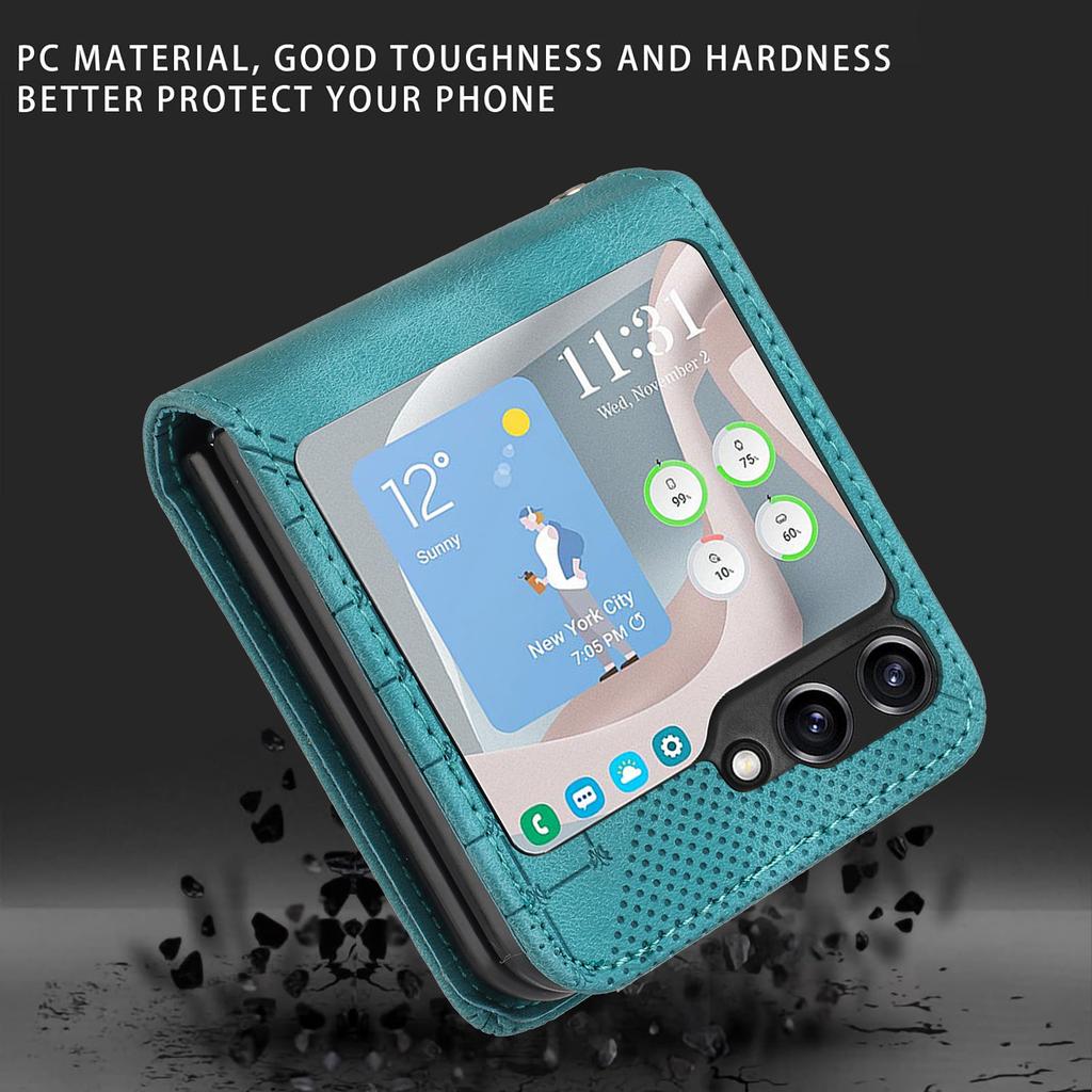 For Samsung Galaxy Z Flip5 5G Leather Wallet Case Butterfly Flower Imprinted Phone Cover with Strap