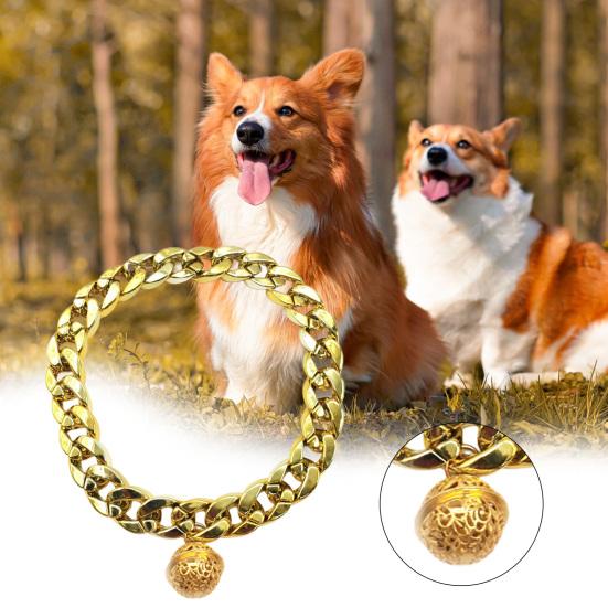 Pet Necklace Crisp Bell Shiny Plastic Cat Dog Golden Chain Necklace Collar Daily Wear