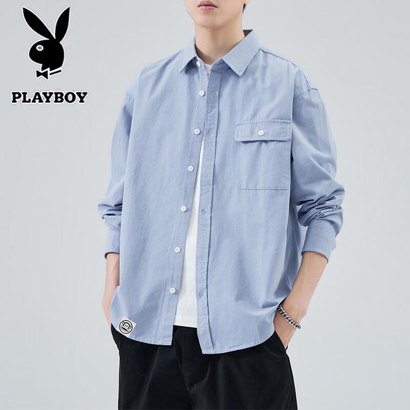 PLAYBOY Men's Relaxed Fit Cotton Long Sleeve Shirt