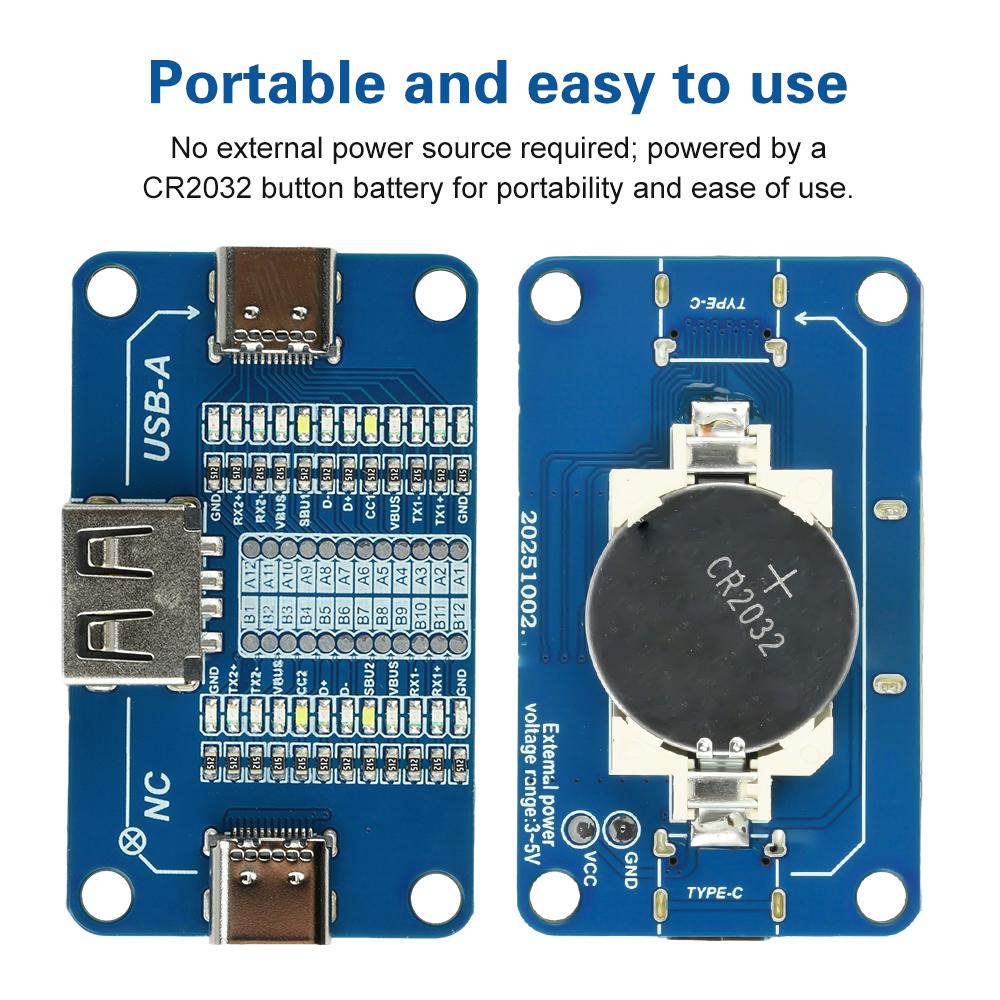 Portable USB A Type-C Cable Tester 24-Pin Full Detection 12 sets LED Indicator for Type C Fast Charging Wire detection module