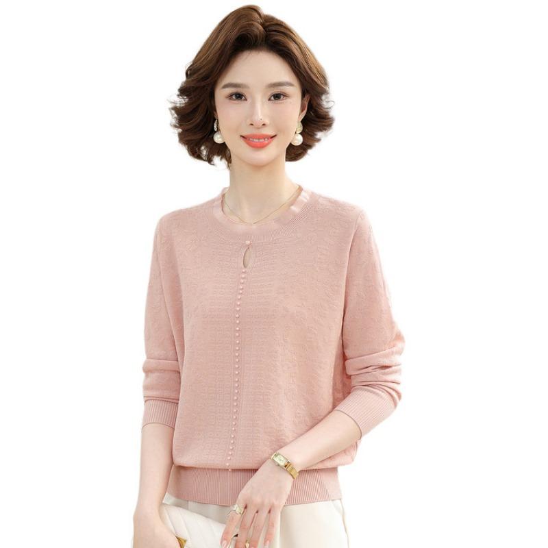 Middle-aged and old women's clothing spring and autumn new bottoming shirt top middle-aged mother spring fashion long-sleeved knitted shirt thin