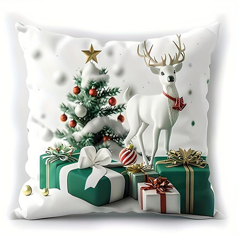 Christmas-Themed Pillowcases: Deer, Snowman, Santa, and Bunny with Gifts sofas, bedroom pillow covers, holiday gifts