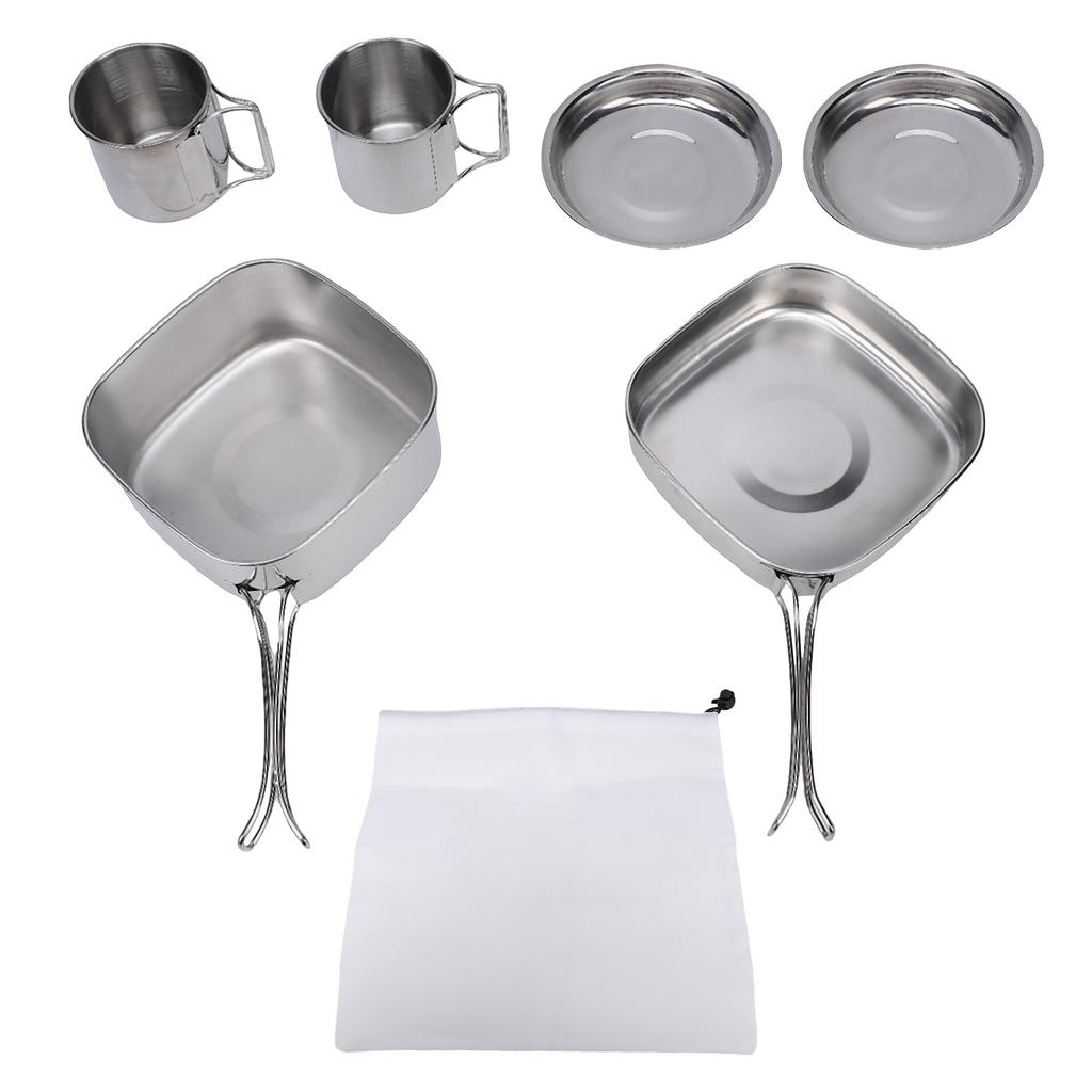 6 Pcs Camping Cookware Set Stainless Steel Utensils Pot Pan Plate Cup Kit for Outdoors Picnic Hiking (CW 304) 6 Piece