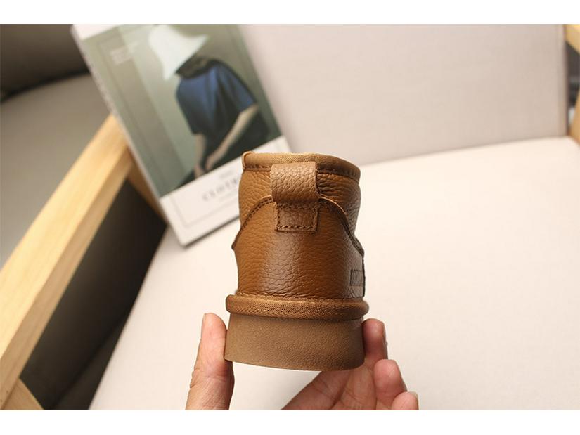 2025 Winter Genuine Leather Kids' Fleece-Lined Snow Boots - Warm, Thickened Short Boots for Boys and Girls