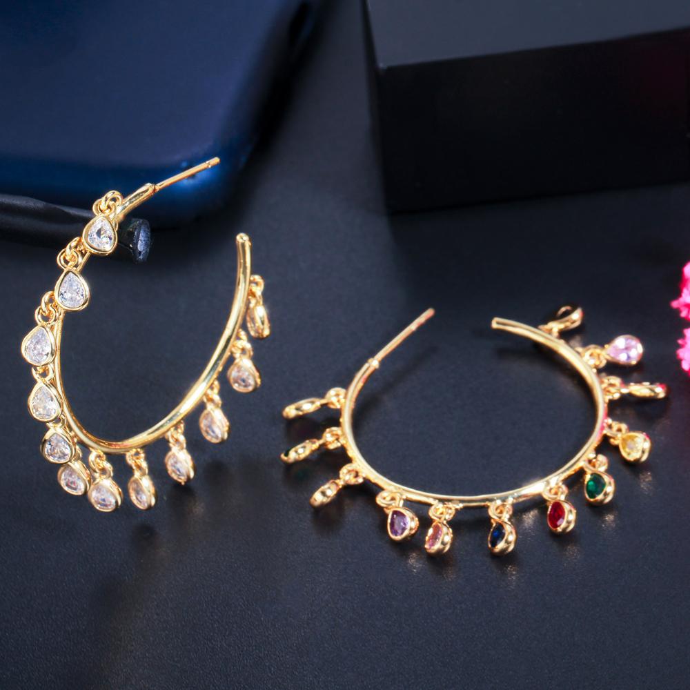 Ircons Fringed Cubic Zirconia Charms Circle Round Dangle Water Drop Earring for Women Designer Trendy Tassel Jewelry CZ828
