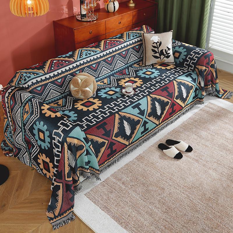 

1pc Sofa Towel Ethnic Style Sofa Throw Blanket, With Tassels Couch Covers Four Seasons Universal Living Room Furniture Protector S-70.87x51.18inch чёрный